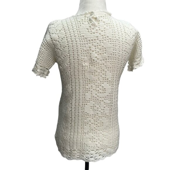 vintage Handmade Crochet White Short Sleeve Sweater Size S - Picture 6 of 9